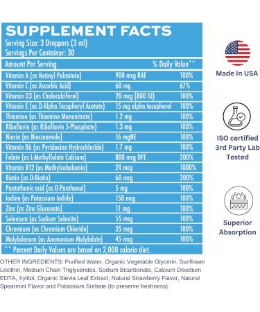 Vitaminally Liposomal Men's Liquid Multivitamin Drops | Non-GMO | Sugar Free | Gluten Free | 30 Day Supply | Supports Immune System Muscle Health Cellular Energy Production - Buy Online on GoSupps.com