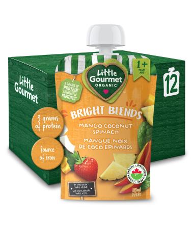 Baby Gourmet Little Gourmet Organic Bright Blends Baby Food Pouches - Mango Coconut Spinach - No Added Sugar or Salt Non GMO No Fillers - (113ml) 12-Pouches Yellow Mango Coconut Spinach 113ml - 12 Pouches
