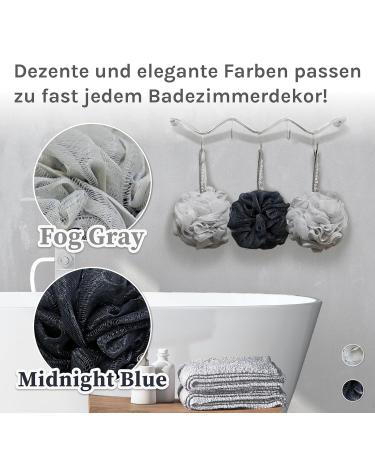 Myhomebody Large 70g Luffashwamm Body Scrubber Set | Gentle Peeling Shower Sponge with Activated Carbon - 3 Pack (2 Fog Gray + 1 Midnight Blue) for Ultimate Skin Cleansing - Buy Online on GoSupps.com