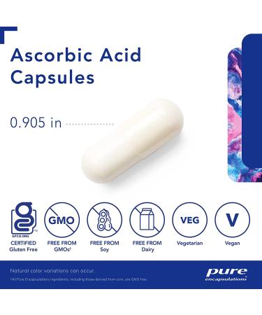 Pure Encapsulations Ascorbic Acid Capsules | 90 Count Vitamin C Supplement for Antioxidant Defense, Immune Support & Vascular Integrity | Standard Packaging - Buy Online on GoSupps.com