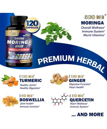 Cadane Moringa Capsules with Turmeric Boswellia Quercetin Ceylon Cinnamon Holy Basil Ginger and Black Pepper - 8in1 Supplements - 120 Veggie Caps for 2 Months Supply - Buy Online on GoSupps.com