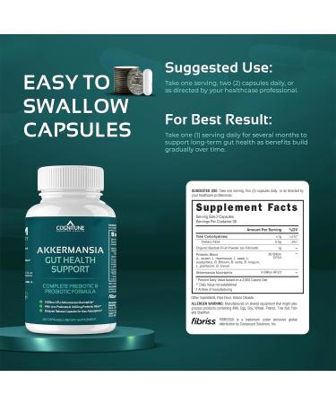 CogniTune Probiotic with 5 Billion AFU Akkermansia Muciniphila - Supports Gut Health with 30 Billion CFU and Prebiotic Fiber - Delayed Release Capsules - Buy Online on GoSupps.com