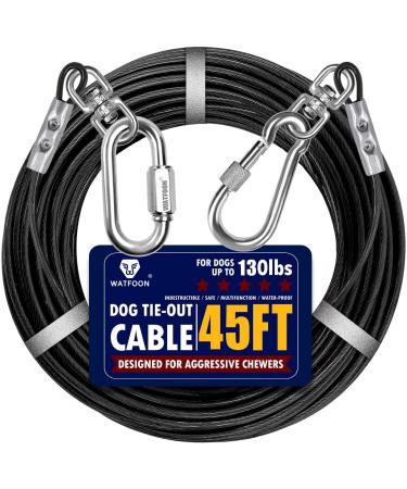 Dog Leads for Yard 20ft 25ft 30ft 35ft 40ft 45ft 50ft 55ft 65ft 100ft Dog Tie Out Cable Runner Steel Tieout Heavy Duty Tether Chew Proof Long Dog Chains for Outside Camping Park (45ft-Black)