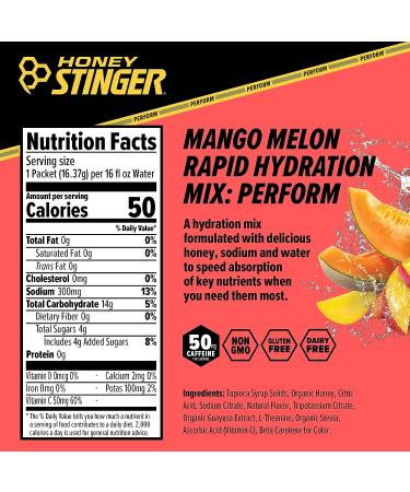 Honey Stinger Perform Rapid Hydration Powder - Mango Melon Electrolyte Multiplier for Exercise & Performance - Sports Nutrition 24 Packets - Buy Online on GoSupps.com