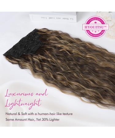 REECHO Clip in Hair Extensions - 5PCS Brown 24 Thick Long Loose Waves HE002 - Invisible Lace Weft Natural Soft Hairpieces for Women - Dark Brown with Highlights - Buy Online on GoSupps.com