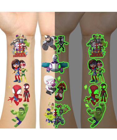 198PCS Spider Temporary Tattoos for Kids  8 Sheets Luminous Birthday Party Supplies Favors  Anime Favors Decorations Cute Fake Stickers Teens  Water Bottles  Green