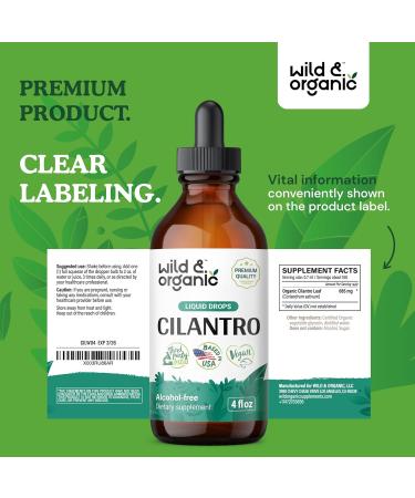 Wild & Organic Cilantro Tincture - Vegan Detox Cleanse Supplement - Alcohol-Free Antioxidants - 4 oz Cilantro Drops for Detox & Wellness - Buy Online on GoSupps.com