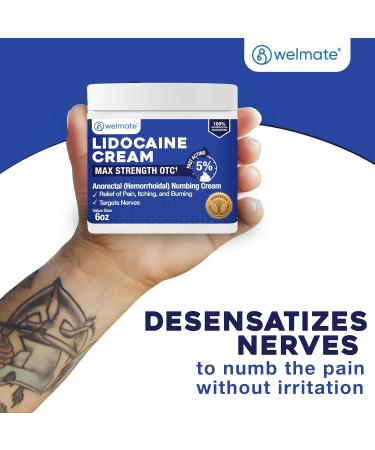 WELMATE - 5% Lidocaine Numbing Cream 6oz (170g) - Maximum Strength Lidocaine Cream - Hemorrhoid Relief - External Use Anesthetic Vitamin E - Child Resistant - Topical Skin Care 6.0 Ounce (1 pack) - Buy Online on GoSupps.com