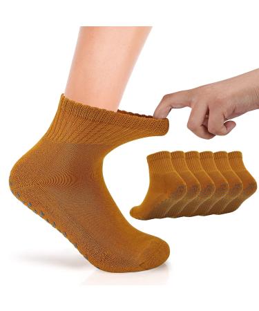 3 Pairs of Wide Socks With Non-Skid Grips for Lymphedema Swollen Feet Heels Swelling Edema Arch Post Partum Foot 11 Apricot