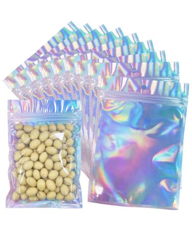 100pcs Resealable Holographic Mylar Bags 5.5x7.8 inch Foil Zip Lock Sample Pouch Gift Baggies For Packaging Candy Jewelry Lash Lip Gloss