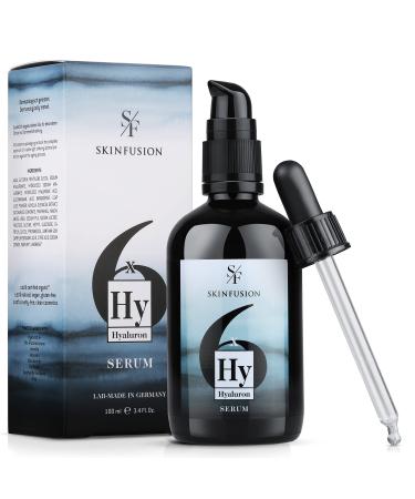 SKINFUSION Organic Hyaluronic Serum 6X High Dose (100ml) – Vegan Sixfold Acid Formula with Active Ingredients: Organic Glucomannan, Aloe, Urea – Pure Moisturizer for Healthy Skin