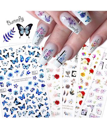 BIHRTC Butterfly Nail Stickers - Spring Floral Self-Adhesive Art Decals for Women and Girls | DIY Nail Supplies for Manicure Decor - Pack of 15 - Buy Online on GoSupps.com