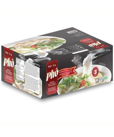 HO-YA Instant Beef Flavoured Pho Noodles Bowl 12 Pack 70g Rice Noodles with Chili Powder Packet Vegetarian