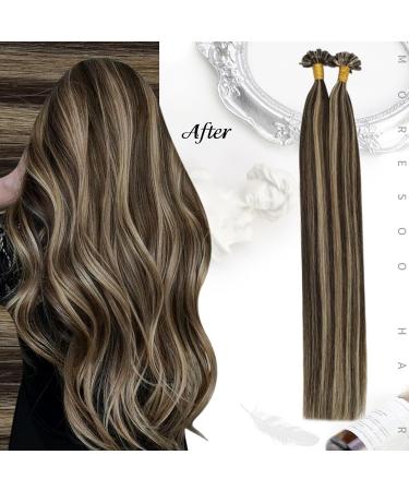Moresoo 24 Keratin Bonding Hair Extensions - Remy Real Hair U Tip #4/27 - Dark Brown & Caramel Blonde 50g 60cm - Hot Fusion Quality - Buy Online on GoSupps.com