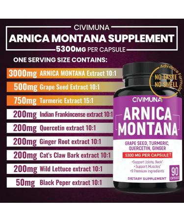 Arnica Capsules 5300mg - Natural Pain Relief with Grape Seed & Turmeric - 3 Month Supply | International Shipping Available - Buy Online on GoSupps.com