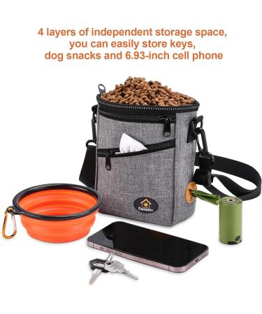 Ownpets Dog Training Pouch with Collapsible Bowl - Grey | 4-in-1 Practical Training Bag | Shoulder & Waist Straps | Ideal for Dog Training and Daily Walks - Buy Online on GoSupps.com