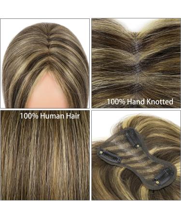 10 Inch Human Hair Topper for Thinning Hair Women - 4/27# Medium Brown with Warm Highlights - Buy Online on GoSupps.com
