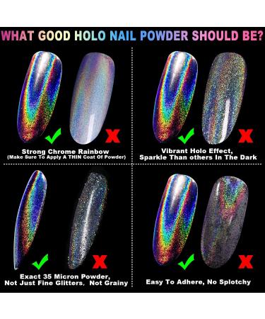 2 Jars Holographic Nail Powder - Rainbow Holo Unicorn Glitter + 6PCS Sponge Tools for DIY Nail Art - Buy Online on GoSupps.com