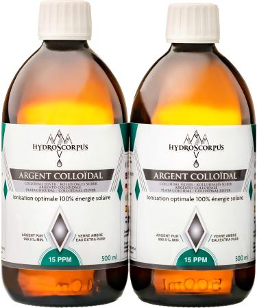 Colloidal Silver 15PPM 2x 500mL GLASS BOTTLES ?Made in FRANCE?Oligo element Bio Available 100% Natural?Ionization 100% solar?