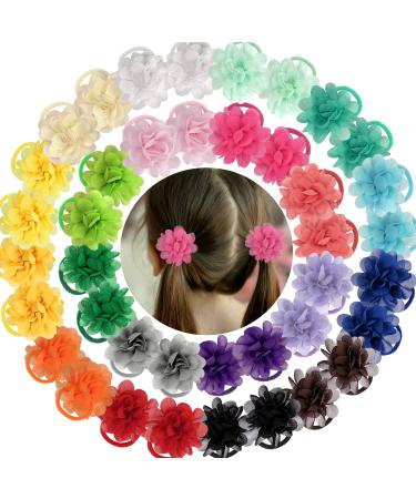 MiDoDo 40 PCS Baby Girls Chiffon Flower Hair Bands 2" Seamless Baby Hair Bobbles Elastics Ponytail Holders Kids Hair Accessories for Girls 40pcs