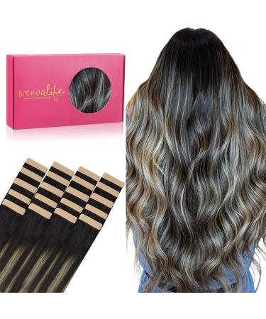 If Salife Tape Extensions Real Hair 20Pcs 40g 30cm 12 inch Balayage Natural Black to Hellblond Remy Invisible Tape Extensions silky straight real hair Extensions Skin Weft Tape In 30cm #1b/16/1B Balayage Natural Black to Hellblond