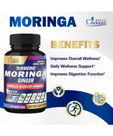 Organic Cadane Moringa Leaf Turmeric Ginger Supplement - 2-Month Supply - 120 Vegan Capsules - Buy Online on GoSupps.com