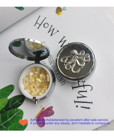 Small Travel Pill Box for Purse | Vintage Metal Pill Organizer for Vitamins & Medicine | Cute Round Portable Pill Holder (Octopus Design - Buy Online on GoSupps.com