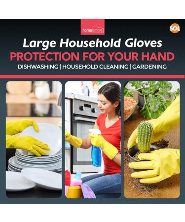 SOL 4 Pairs Large Rubber Gloves | Yellow Washing Up Gloves | Non Slip Cleaning Gloves for Bathroom and Kitchen | Dishwashing Gloves - Heavy Duty - Buy Online on GoSupps.com