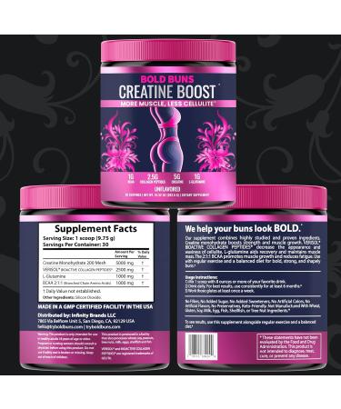 Bold Buns Creatine for Women Booty Builder Supplement with Collagen & BCAA Supports Muscle Development, Post-Workout Recovery, Skin Elasticity, Healthy Hair & Nail | Unflavored 30 Servings - Buy Online on GoSupps.com