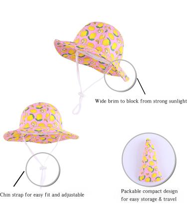 Lovely Pink-lemon Beach Sun Protection Hat for Baby Girls | Adjustable Toddler Kids Wide Brim Hat with Chin Strap | 1-2 Years - Buy Online on GoSupps.com