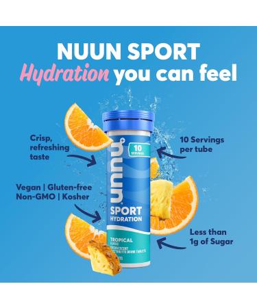 Nuun Sport Electrolyte Drink Tablets - Tropical Flavor 10 Count (Pack of 4) | Hydration & Energy Boost | International Shipping Available - Buy Online on GoSupps.com