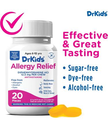 Dr. Kids Children's Allergy Relief Chewable Gels - Kids Chewable Antihistamine for Sneezing Runny Nose Itchy Eyes & Throat Pre-Measured Soft Chews Fantasy Fruit Flavor 20 Count - Buy Online on GoSupps.com