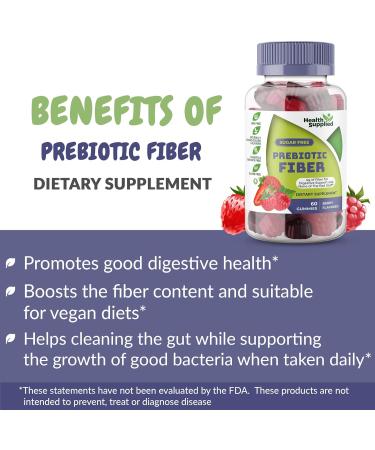 Mixed Berry Flavored Prebiotic Fiber Gummies - Supports Digestive System Through Gut Cleansing and Constipation Relief - Assists with Weight Loss Plan - Great Tasting and Easy to Swallow 60 Count (Pack of 1) - Buy Online on GoSupps.com