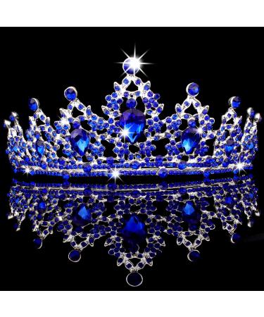 CAVETEE Blue Baroque Queen Crown for Women Birthday Tiara Luxurious  Rhinestones Crown Wedding Bridal Crown Birthday Party Headbands Princess  Party Prom Blue Tiaras and Crowns for Women Girls