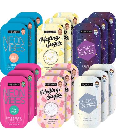 Freeman Facial Mask Variety Pack: Oil Absorbing Clay and Peel Off Pore Minimizer Beauty Face Masks, 18 Count