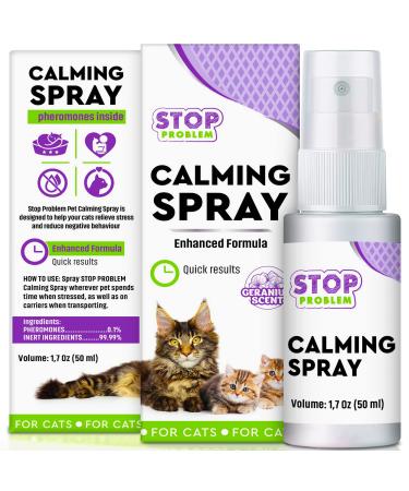 Calming Pheromone Spray & Scratch Repellent for Cats - Reduce Scratching Furniture, Pee - During Travel, Fireworks, Thunder, Vet Zone - Helps to Relief Stress, Fighting, Hiding