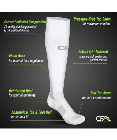 CFA V1 Compression Socks - Premium Quality for Men & Women | Ideal for Running Gym Cycling & Muscle Recovery | Sustainable Danish Design - White - Buy Online on GoSupps.com