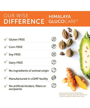 Himalaya GlucoCare 180 Capsules with Bitter Melon, Turmeric, Triphala & Gymnema - 45 Day Supply | 626mg - Buy Online on GoSupps.com
