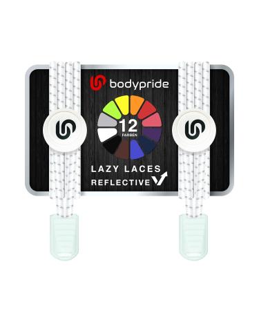BodyPride Premium Lazy Laces 12 colors Elastic quick closure - laces without tying |Fast lace -up system with reflectors for sports marathon triathlon children seniors |120 cm white