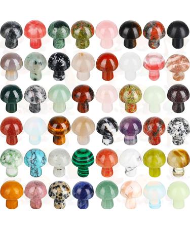 48 Pcs Mini Crystal Mushroom Gemstone Sculpture Decor Carving Mushroom Polished Crystal Cute Mushroom Stones for Home Garden Lawn Yard Decoration Meditation Flower Pot Decor (Fresh Style)