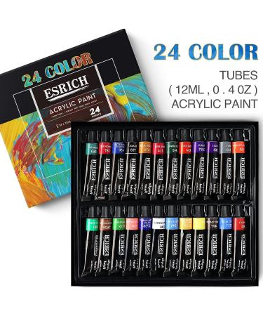 ESRICH Acrylic Paint Canvas Set - 42 Piece Premium Kit with Easel, 24 Colors, 10 Brushes, 6 Canvases - Painting Supplies for Kids, Students, Artists & Beginners - Buy Online on GoSupps.com