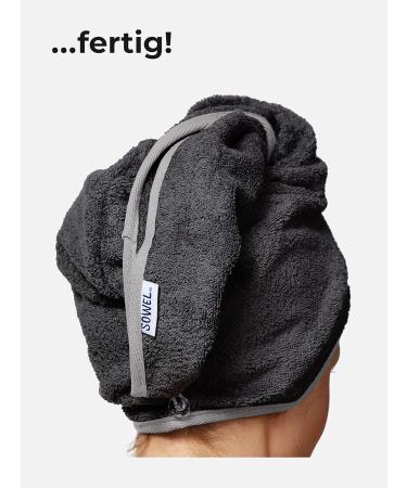 Sowel Organic Cotton Hair Turban Towel with Button - Unisex Anthracite/Grey | Eco-Friendly Drying Solution - Buy Online on GoSupps.com