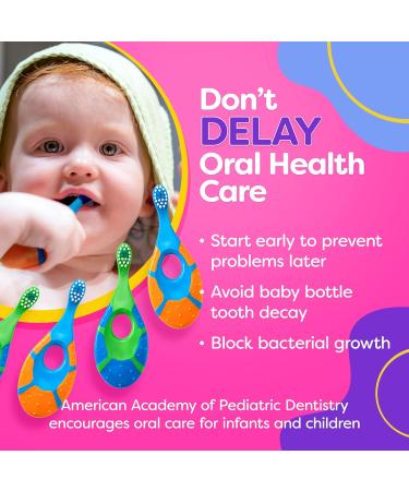 Trueocity Baby Toddler Toothbrush 4 Pack - Soft Bristles Teething Finger Handle Toothbrushes for 0-2 Years - BPA Free - Training First Set - Blue Green Orange - Buy Online on GoSupps.com