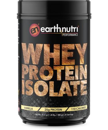 EarthNutri - Whey Isolate Protein Powder - Post Workout Recovery Powder for Muscle Recovery & Growth - 25g Protein - Easily Digestible - Non-GMO & Gluten-Free - Vanilla Flavor - 20 Servings(1.28 lbs) - Buy Online on GoSupps.com
