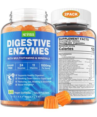 NEVISS Psyllium Husk Prebiotic Fiber Gummies - 7G Fiber with 2000mg Prebiotic Fiber Blend & Multivitamins - Inulin Fos Guar Gum & Multi Digestive Enzymes Vitamin Gummies Chewable - Buy Online on GoSupps.com