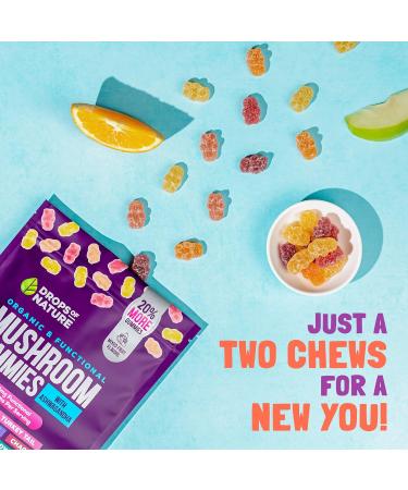 Lions Mane Mushroom Supplement Gummies - Organic Blend with Reishi, Cordyceps, Turkey Tail, Maitake, Shitake, Chaga - Immune Defense & Cognitive Boost - Vegan & Low Carb - 80 Gummies - Buy Online on GoSupps.com