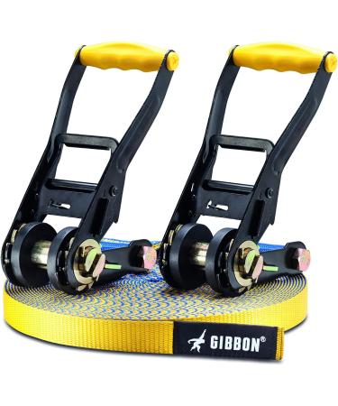 Gibbon Slacklines Flowline 82ft with Treewear - Yellow/Blue | 1 Line, 2 Ratchet Straps, Tree Protection - Buy Online on GoSupps.com