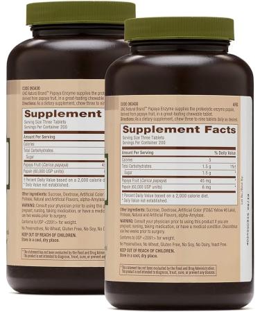 Natural Brand Papaya Enzyme 600 Chewable Tablets - Digestive Support Supplement - Buy Online on GoSupps.com