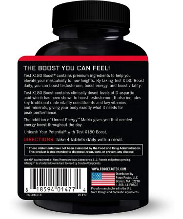 Test X180 Boost 2-Pack Testosterone Booster and Energy Supplement for Men Boost Energy Increase Stamina and Enhance Vitality with D-Aspartic Acid and Fenugreek Force Factor 240 Tablets 120 Count (Pack of 2) Test X1 - Buy Online on GoSupps.com