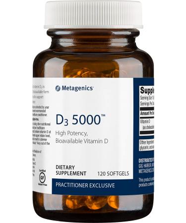 Metagenics Vitamin D3 5,000 IU - Vitamin D Supplement for Healthy Bone Formation, Cardiovascular Health, and Immune Support - 120 Count